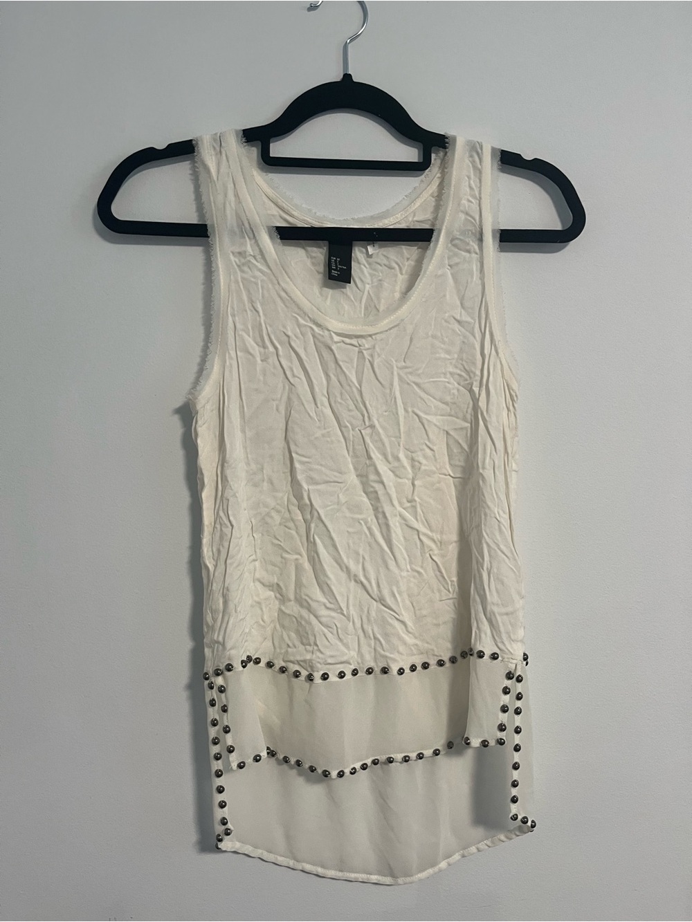 H&M Cream Studded Sheer-Hem Tank Top
